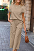 Solid Color Textured Short Sleeve Top and Casual Pants Set